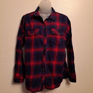Eddie Bauer Classic Fit Long-Sleeve Red & Blue Plaid Flannel Shirt